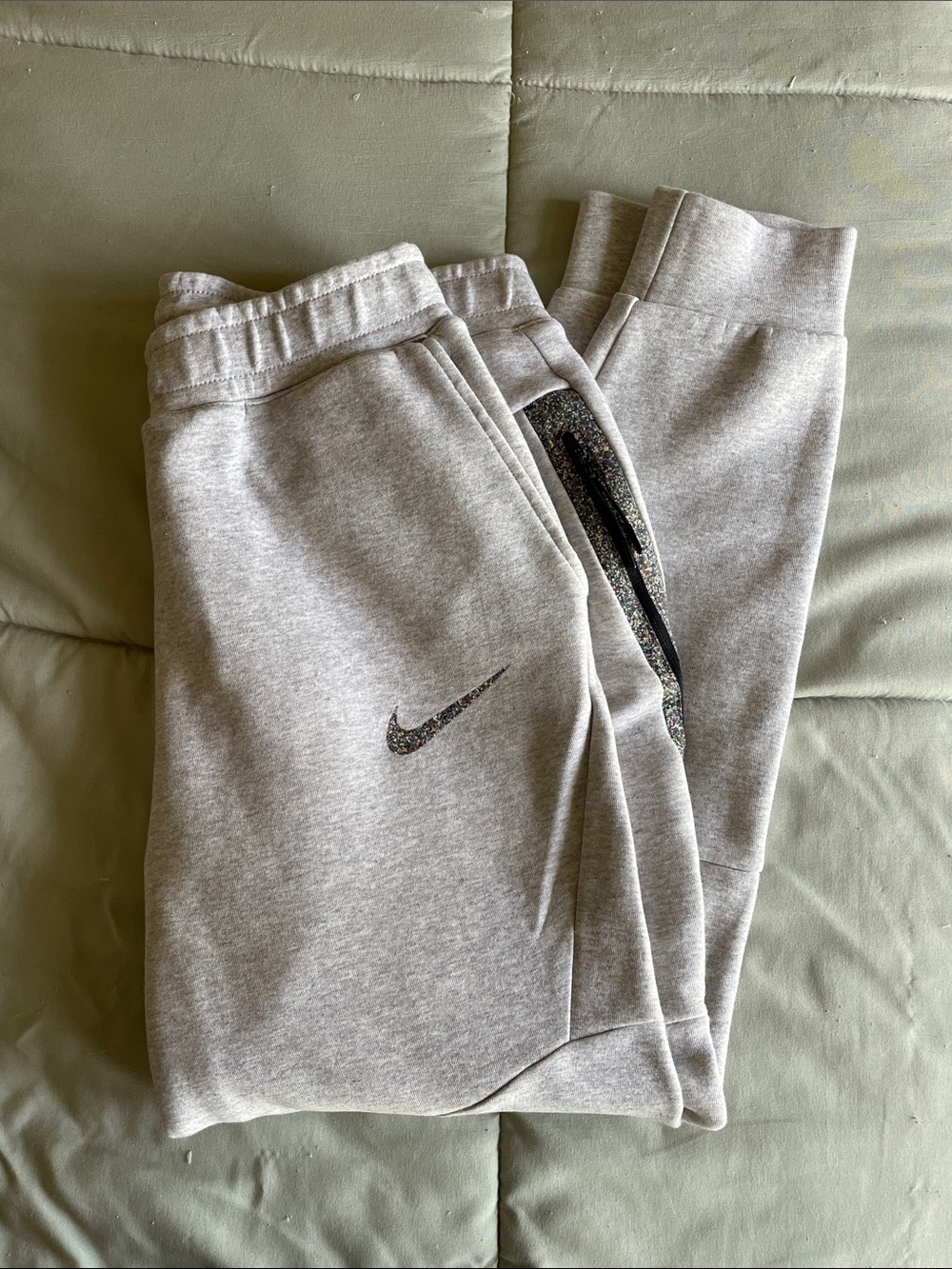 Nike Light Gray Joggers with Multicolor Swoosh Logo